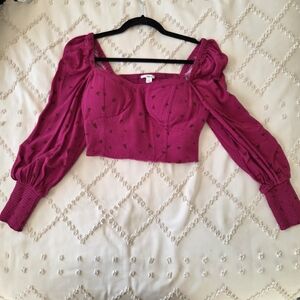 Bar III Magenta Puff Sleeve Crop Top
